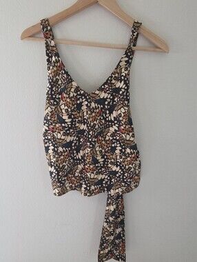 Wildfang Navy, Cream, Gold & Orange Floral Print Tank Top Size XS Xsmall